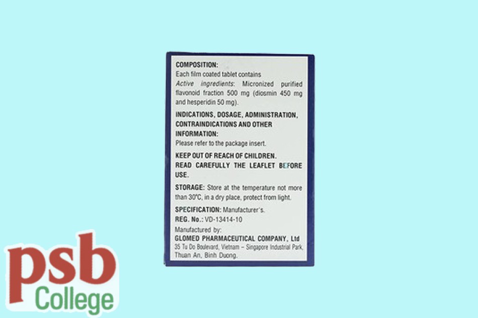 Ảnh chụp mặt sau của hộp thuốc Hesmin