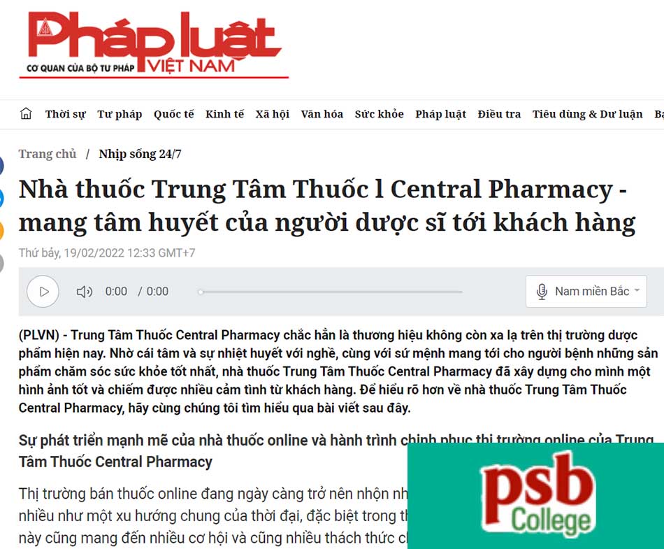 Báo Pháp Luật: Nhà thuốc Trung Tâm Thuốc l Central Pharmacy - mang tâm huyết của người dược sĩ tới khách hàng
